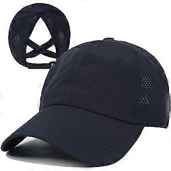 Womens Criss Cross Ponytail Baseball Cap Adjustable High Messy Bun