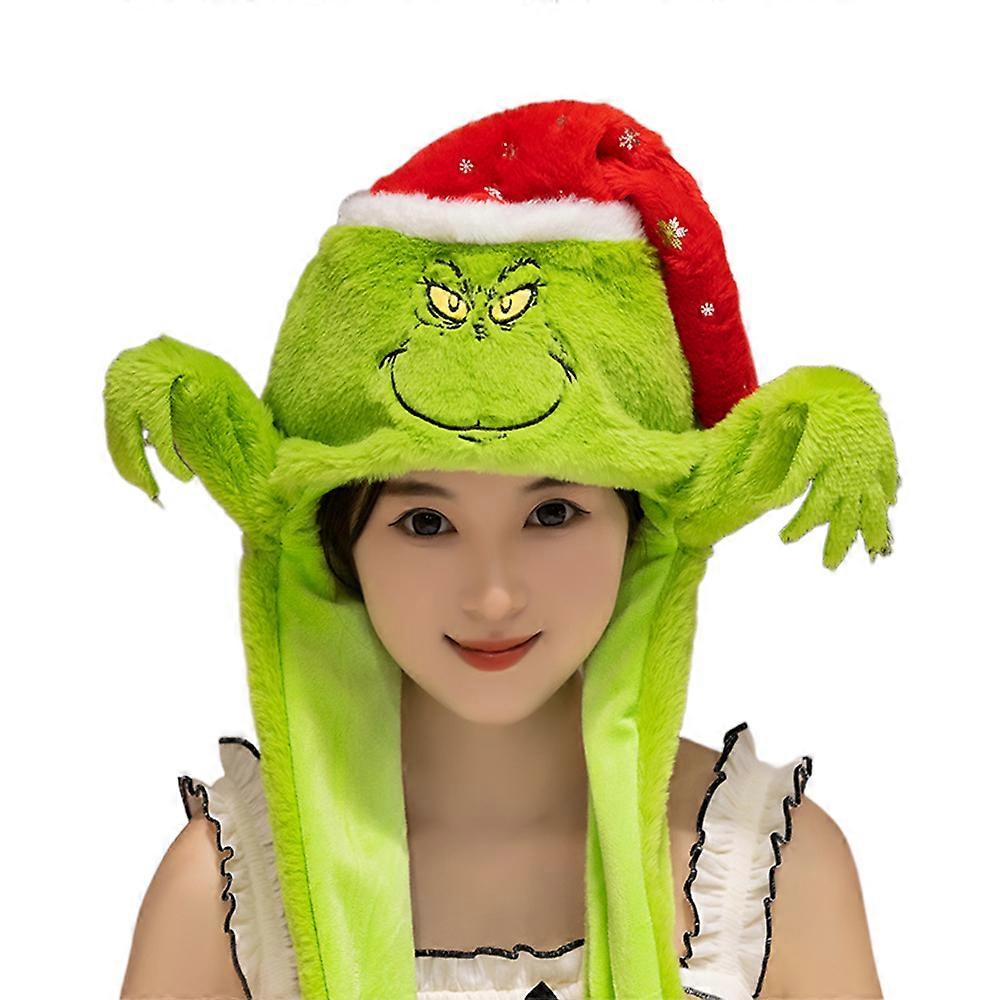 Grinch Santa Elk Gingerbread Man Christmas Tree Movable Ears Cap Plush Moving Hat