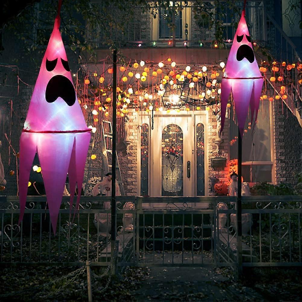 2 pcs Halloween Luminous Ghost Face Mood for Garden Background Halloween Decorative Hair Dryer Luminous Ghost Flag Pendant Polyester Ghost Flag Easter