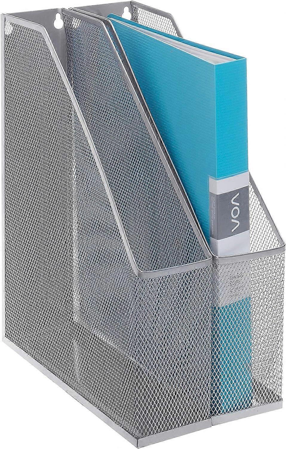 Wall Mounted Document Organizer - Silver Wire Mesh File Storage Rack