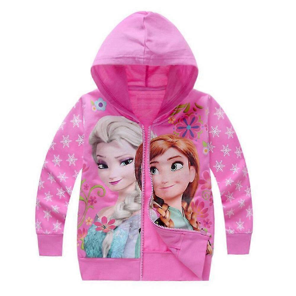Crianças Meninas Frozen Estampa Capuz Manga Longa com Capuz Jaqueta com Zíper Moletom Loose Casaco Casual Outerwear M