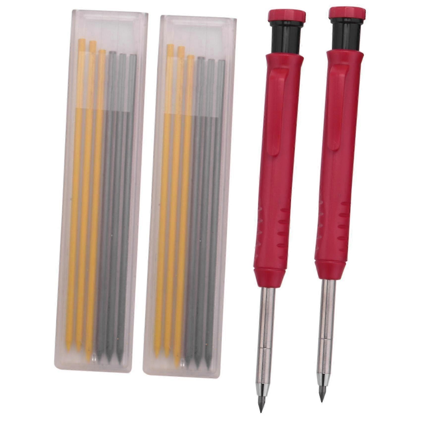 2 Pcs Solid Carpenter Pencil With Sharpener And 12 Refill Leads, Marking Tool Compatible With Carpenters Draft PXCL