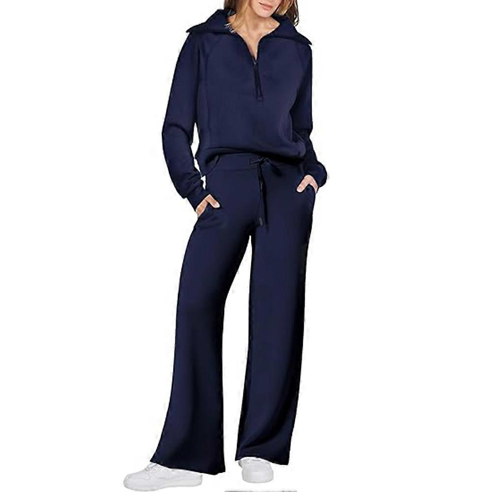 Women's Half Zip Sweatshirt Wide Leg Sweatpant Set Comfy Versatile Lounge Clothes Set for Women Daily Wear