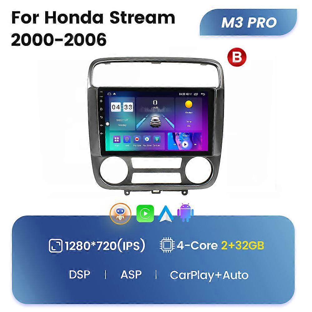 Car Radio Multimedia Video Player GPS Navigation Android 12 8G+128G For Honda Stream 2000-2006 Built-in Carplay Auto WiFi+4G DSP