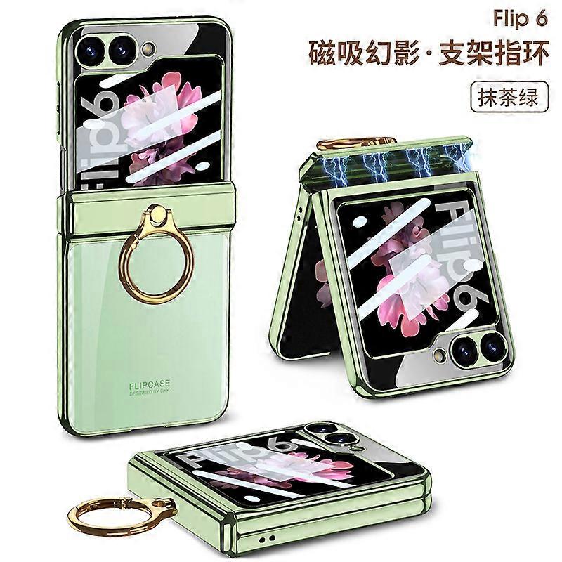 For Z Flip 6 Case, Plating PC Case For Samsung Galaxy Z Flip 6 With Ring Holder & Hinge Protection Full Body Protective Cover