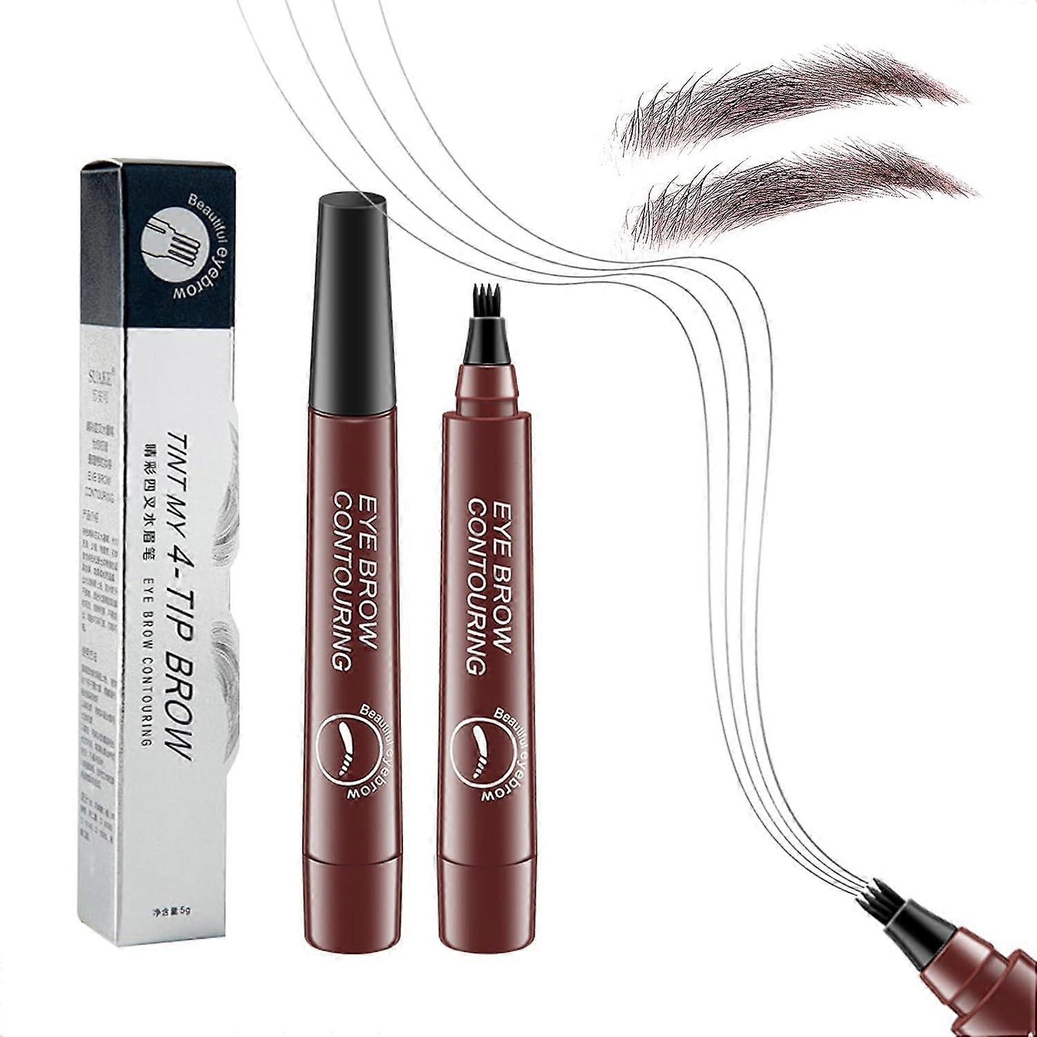 2pcs Eyebrow Contouring Pen, Waterproof Microblading Eyebrow Pencil with 4-Prong Micro-Fork-Tip Applicator, Liquid Eyebrow Pencils Natural Looking Bro