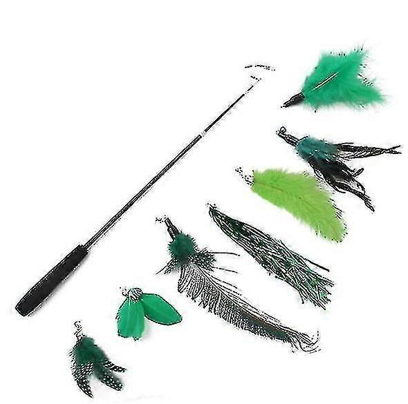 Cat Toys Funny Cat Toy Stick Set With Bell Feather Teaser Wand Interactive Toy 7 Replacement Heads C