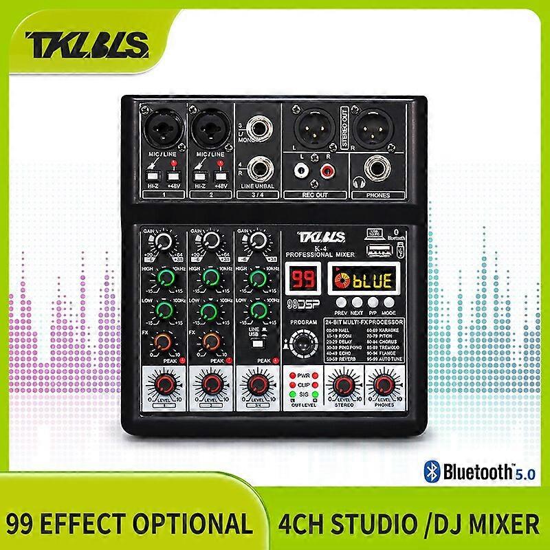 K-4 4 channels  Mixer with 99DSP Bluetooth USB 48V phantom power delay mixing console PC recording repair effect Audio Components