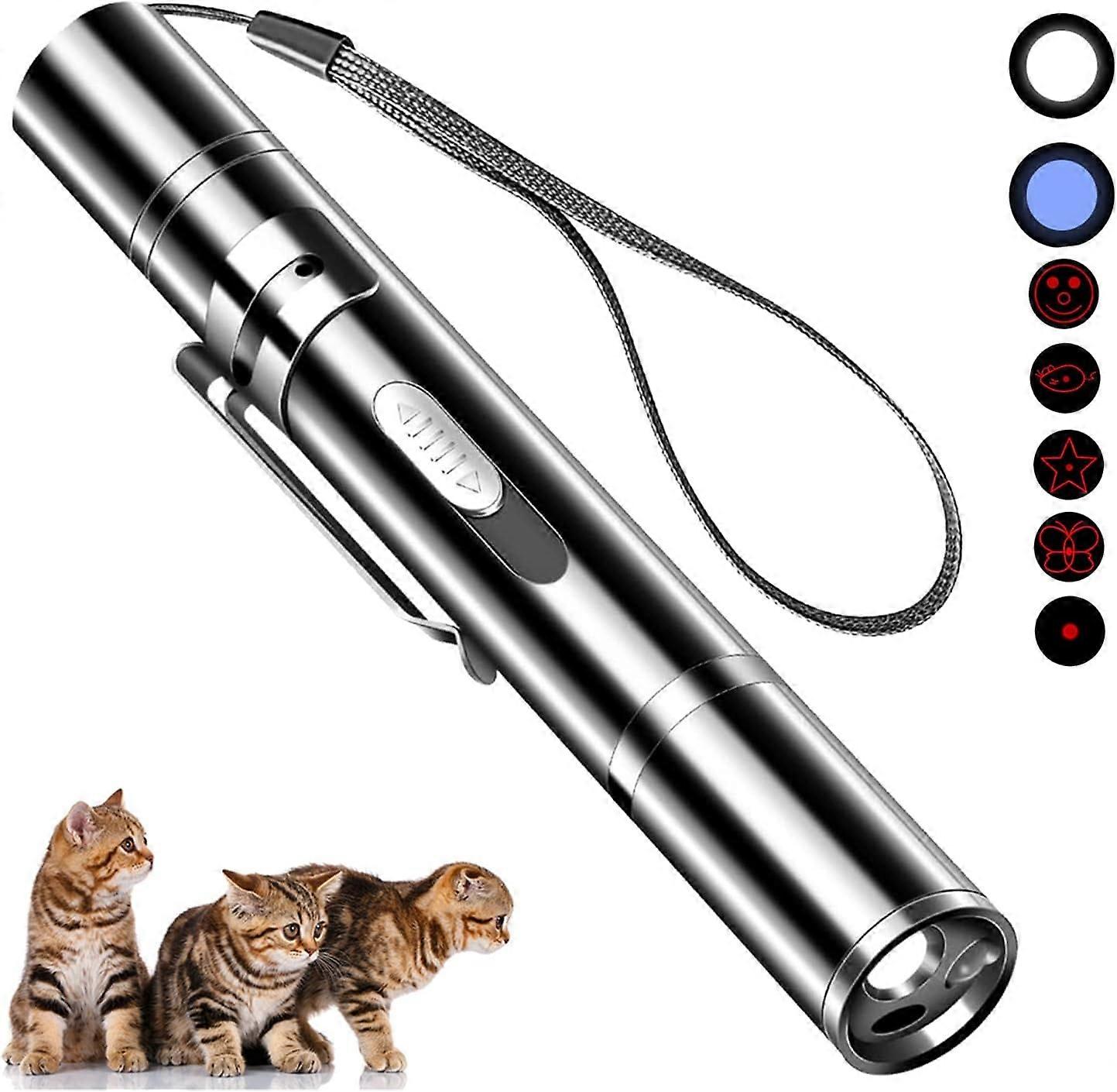 Jouet laser pour chat de compagnie, pointeur portable rechargeable par USB, 5 modèles laser rouges, interaction intérieure appropriée avec des chats ou des chiens