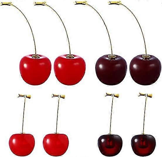 4 Pairs Cherry Drop Earrings Cherry Dangle Jewelry Fruit Dangle Earrings