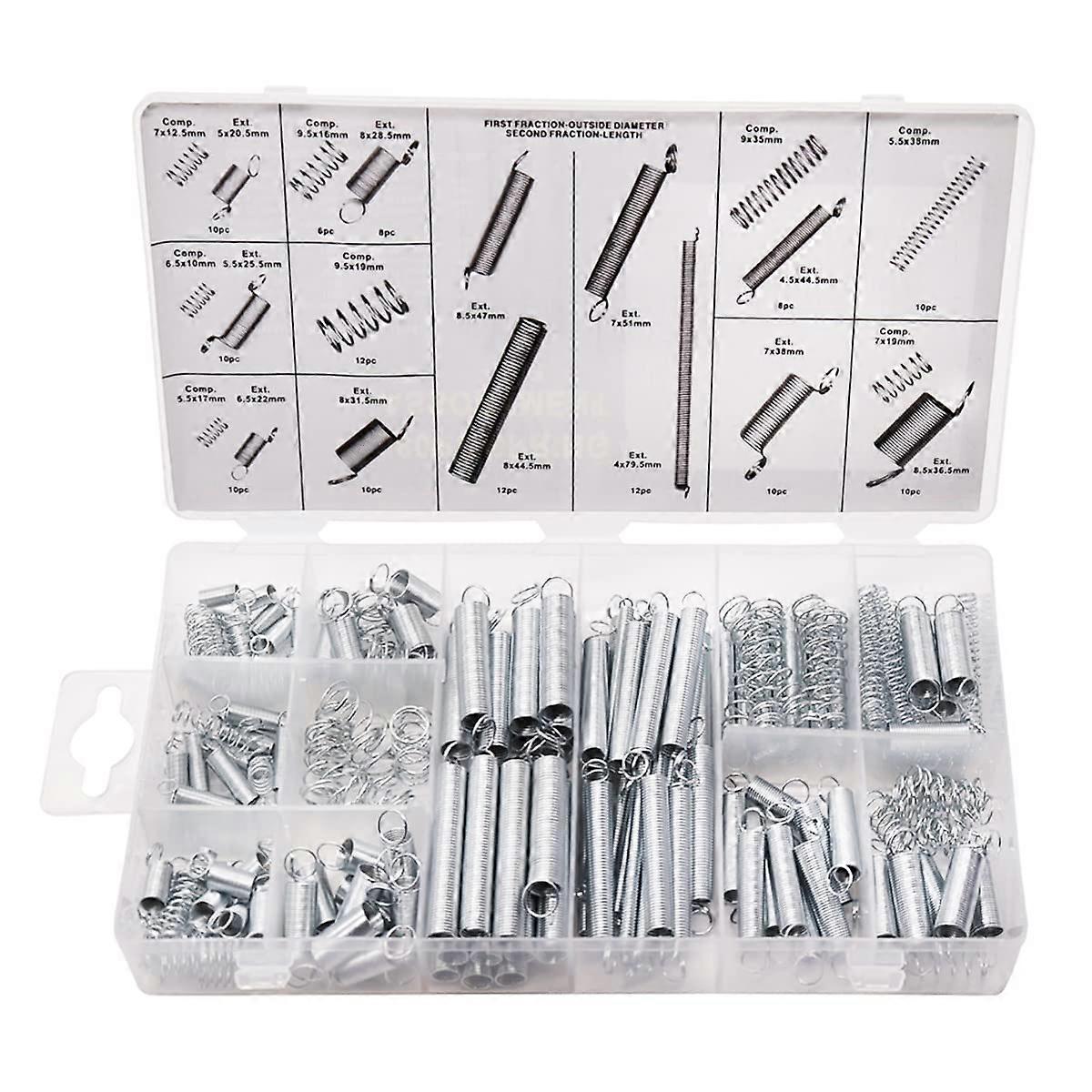 200PCS Spring Assortment Kit Zinc Plated Extension and Compression Springs Kit Include Assorted Size Small Springs for Home Repairs