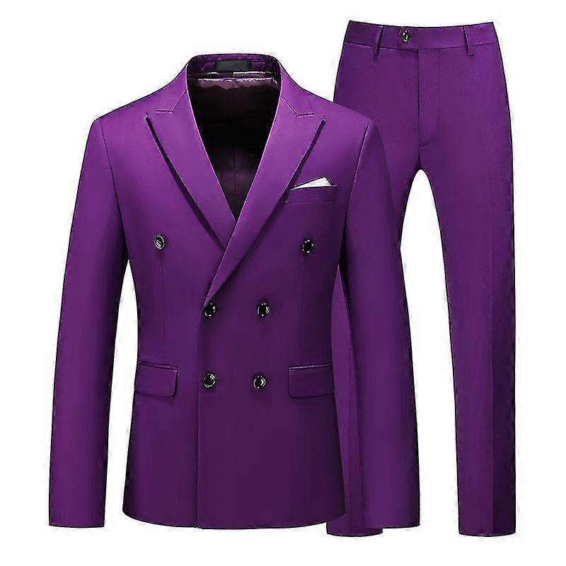 Mens S Double Row Three Button Slim Fit 2 Pieces ,purple