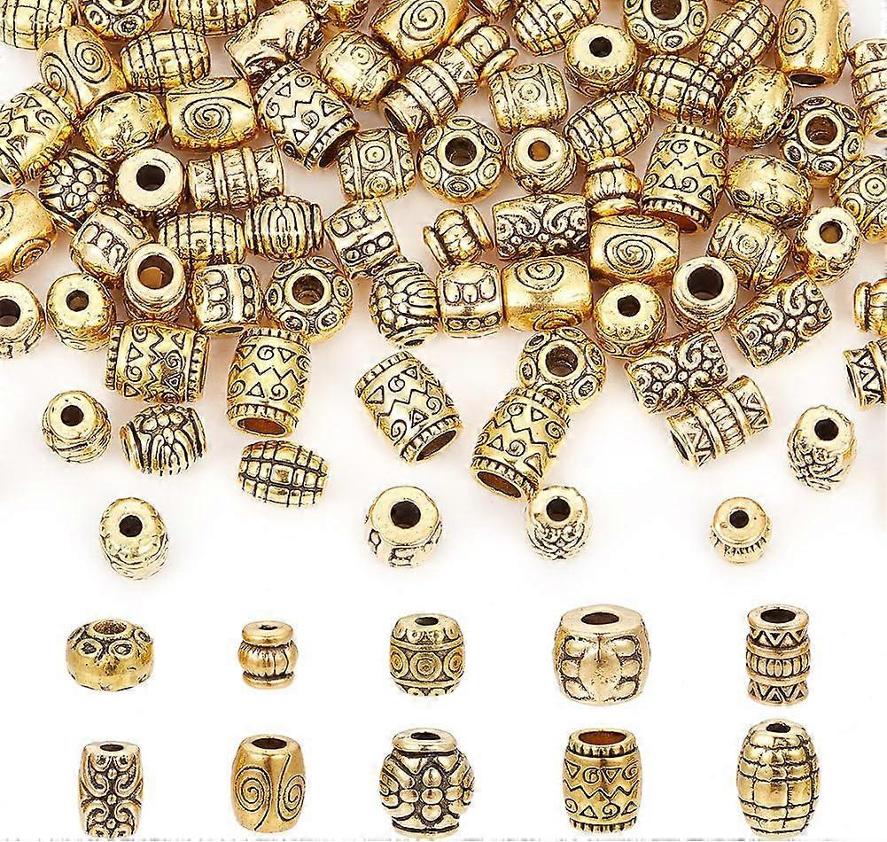 100 Pcs 10 Styles Tibetan Style Alloy Spacer Beads Antique Golden Column Beads Vintage Metal Rondelle Beads for Jewelry Making Bracelet Necklace DIY