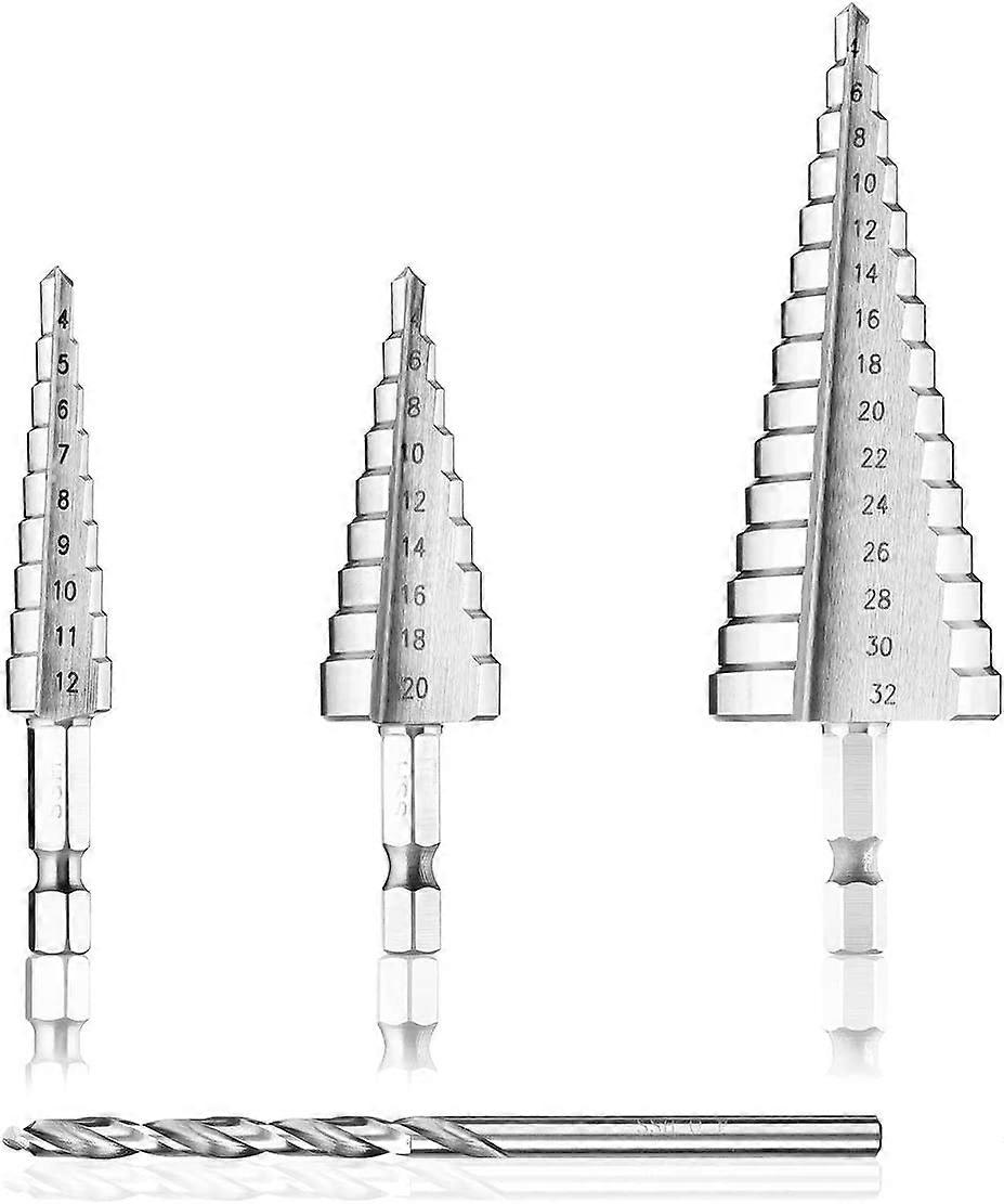 Step Drill Bit,4PCS HSS Metal Countersink 4-12/20/32mm   Triangle Drill Bit,Titanium Coating Screwdriver Drilling