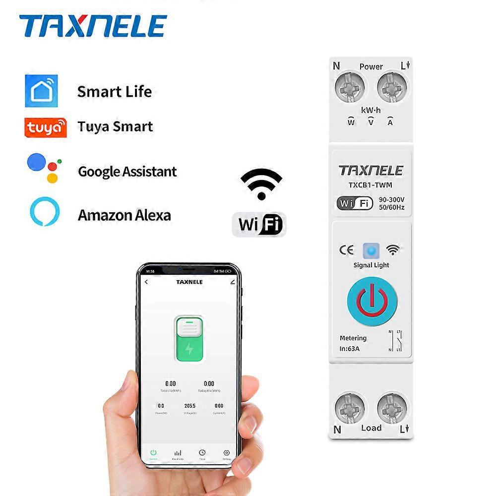 TUYA WIFI Interruttore Automatico Intelligente 1P 63A Misurazione Di Potenza Contatore Di Energia Guida DIN Smart Home Telecomando Senza Fili Smart Switch