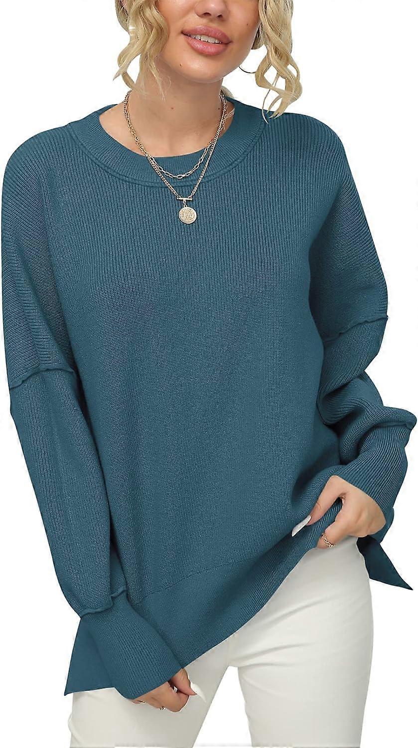 Women's Crewneck Batwing Sleeve Oversized Ribbed Knit Pullover Sweater Top