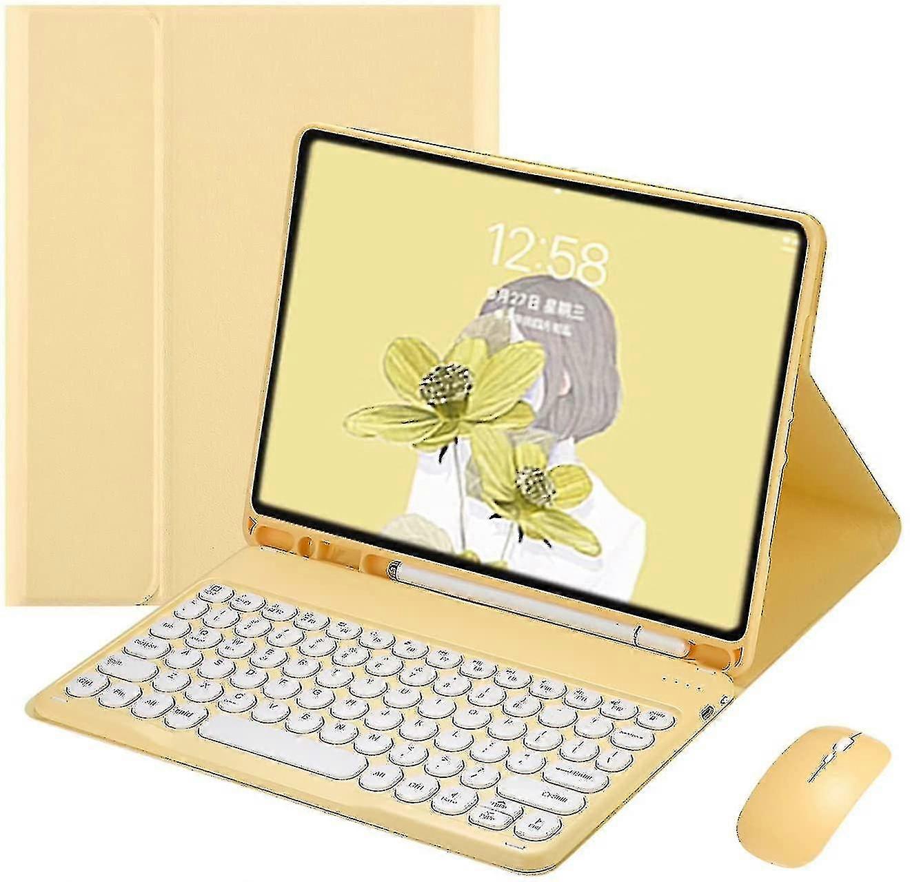 Ipad  Keyboard Case With Mouse  Retro Round Key Caps Detachable