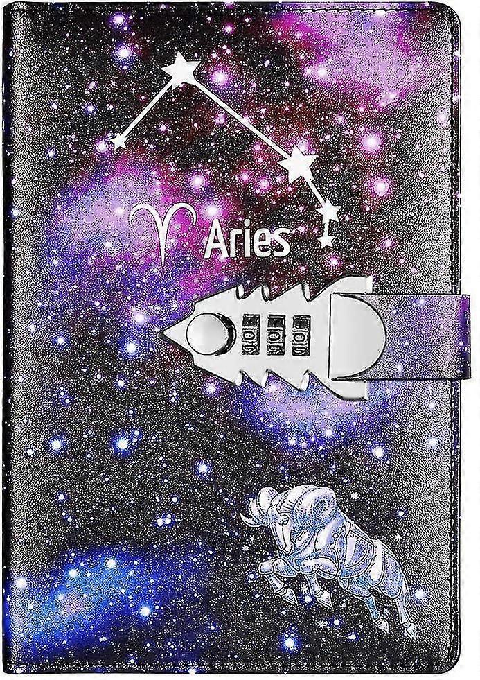 Locking Diary Combination Lock Journal Constellation Writing Diary A5 Starry Sky Lock Leather Notebo