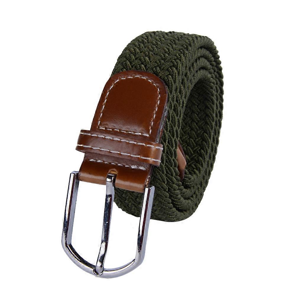 Universal Braided Stretch Belt Casual Fabric Woven Weave Elastic Belt for Men and Women with PU Leather Loop and End Tip Army Green