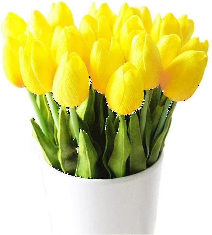 10 Stunning Realistic Touch Pu Artificial Tulip Bouquet With Stem Yellow
