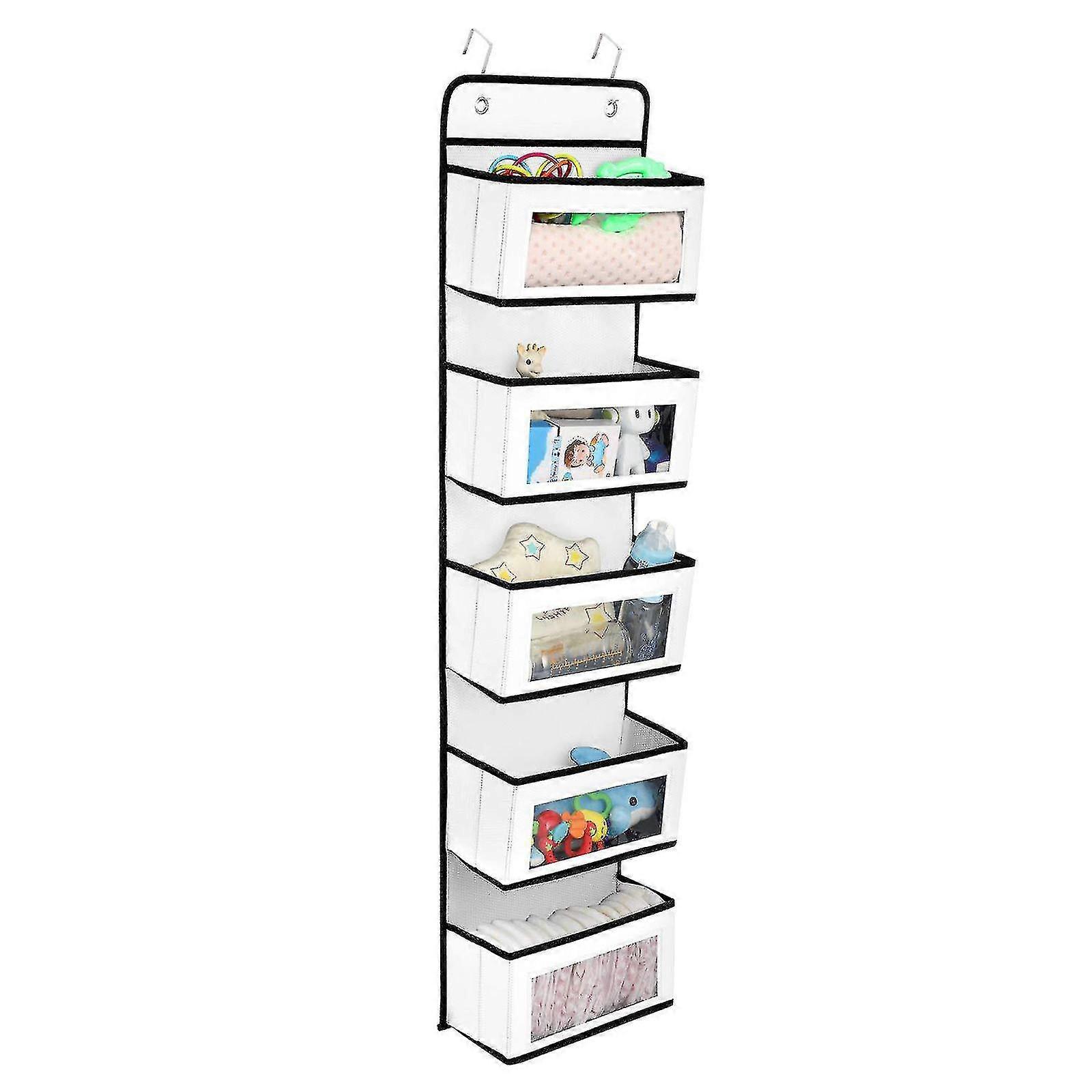 Over The Door Organizer,5-shelf Fabric Wall Mount Storage With Pvc Clear Window,over Door Hanging Organizer For Bathroom