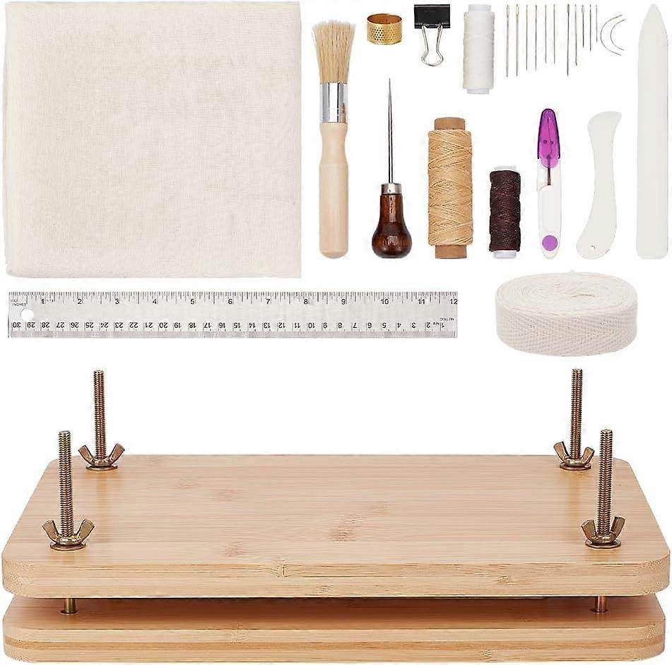 Book Binding Kits Bookbinding Supplies Book Binding Starter Tool Set with Wooden Book Press Tool Cotton Cloth Fabric Ruler Thimble Needle Thread for B