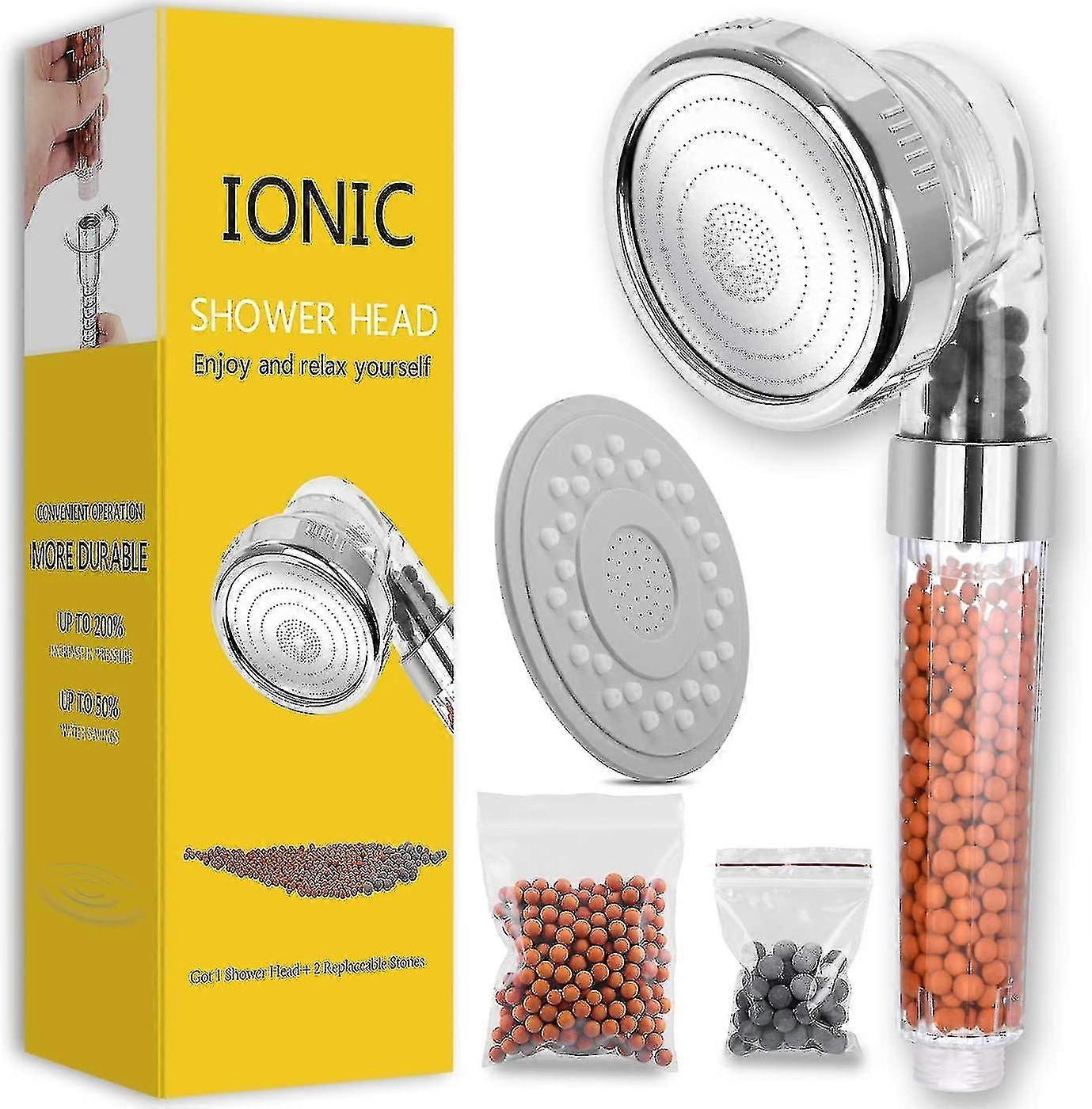 Ionisk brusehoved Håndholdt højtryksvandbesparelse 3 tilstande Ustabilt filterbrusehoved til hårdt vand Lavt vandtryk indeholder yderligere repla