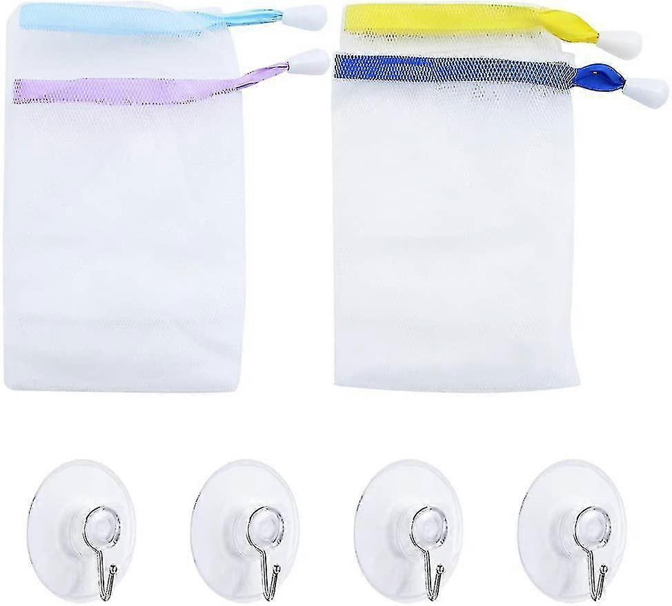 4 Pack Exfoliation Soap Mesh Bag Shower Soap Bag With Suction Hook