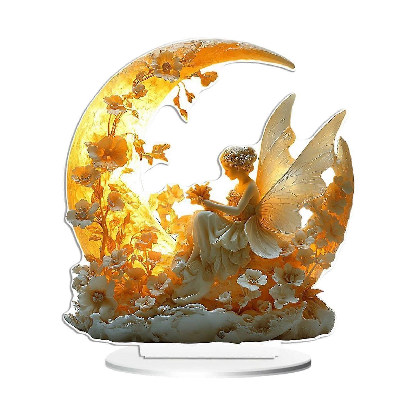 Romantic Angel with Wings Table Ornament Versatile Accessory 2D Flat Acrylic Style A