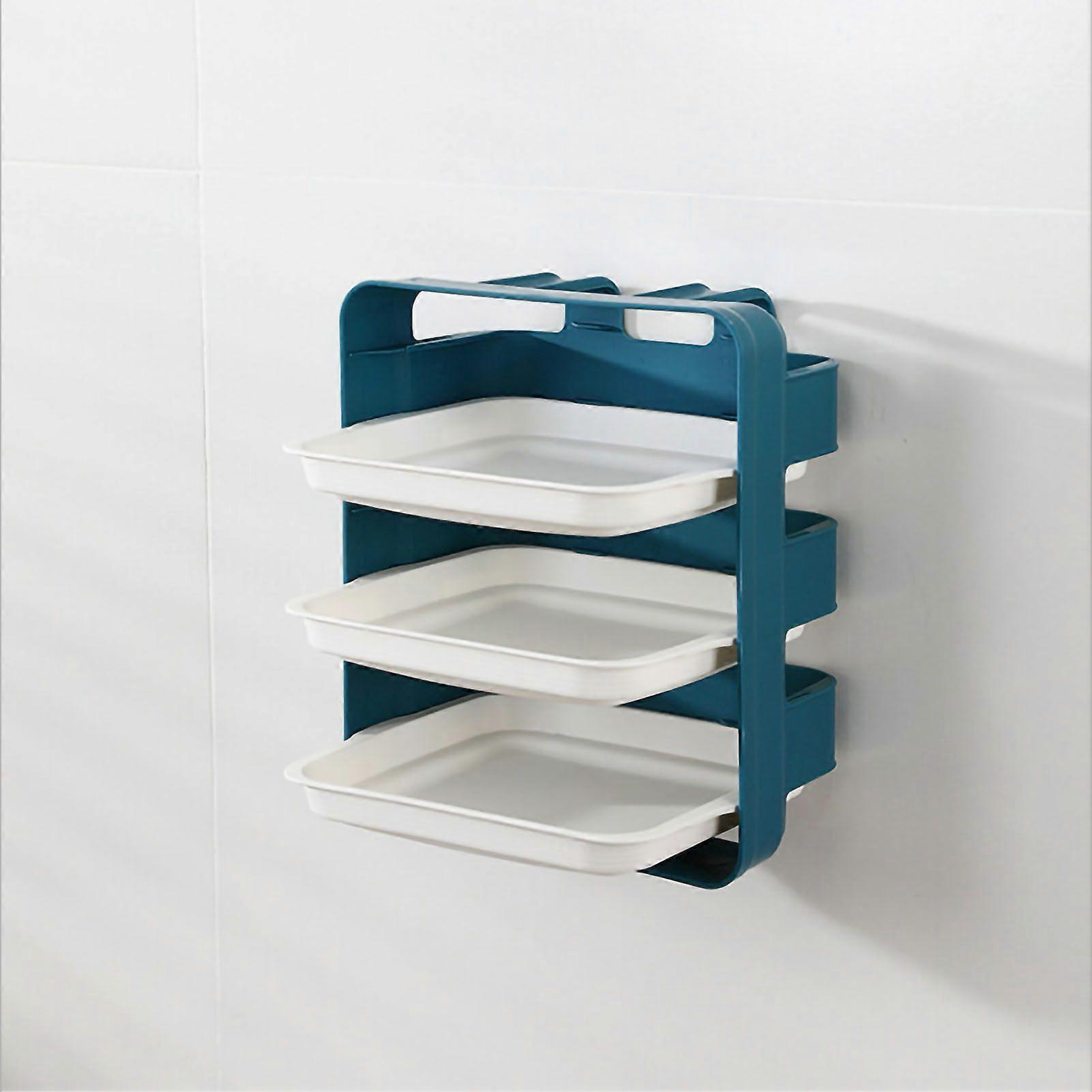 Preparation Plate PP Multilayer Multifunctional Household Vegetable Fruit Preparation Tray for Hotpot Blue 3 Layers