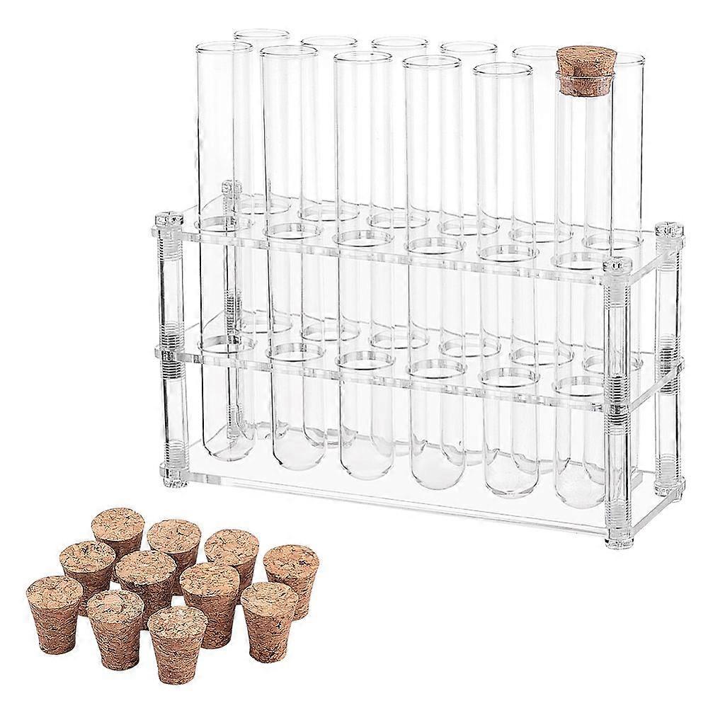 Acrylic Multi-Use Colorimetrical Cylinder Tube Display Racks with Glass Test Tube & Cork Bottle Stoppers Clear 12.5~180x6~60x4~20mm