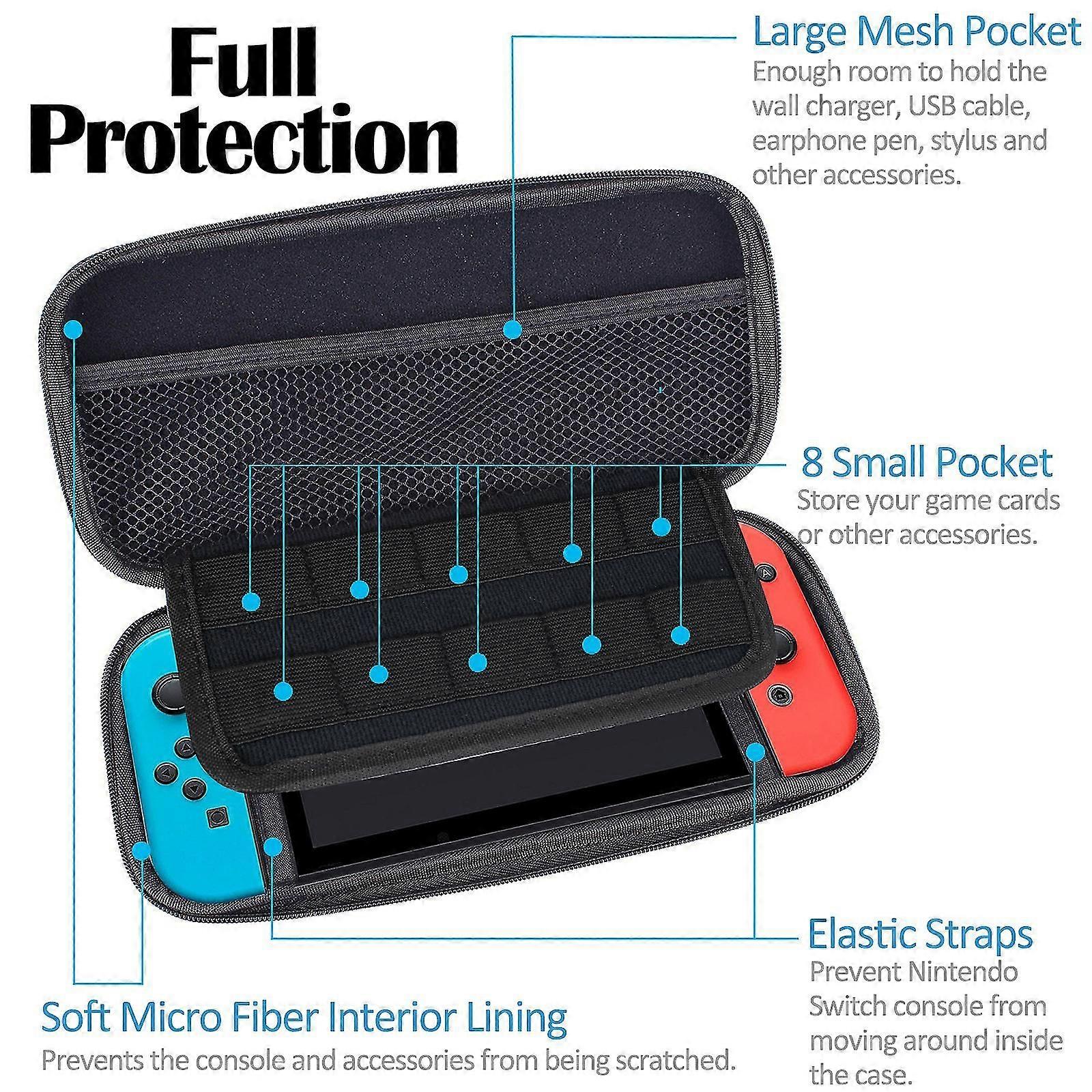 Nintendo Switch Accessories 6 In 1 Items Starter Set, Anti-slip Switch Protector Cover + Tempered Glass Screen Protector + Switch Controller Skin [blu