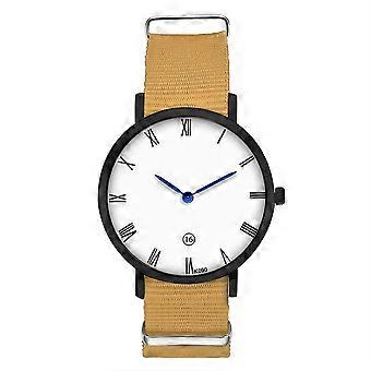 zhoulianfa menn mannlig mote klokke nylon band rund urskive kvarts virksomhet armbåndsur (beige)