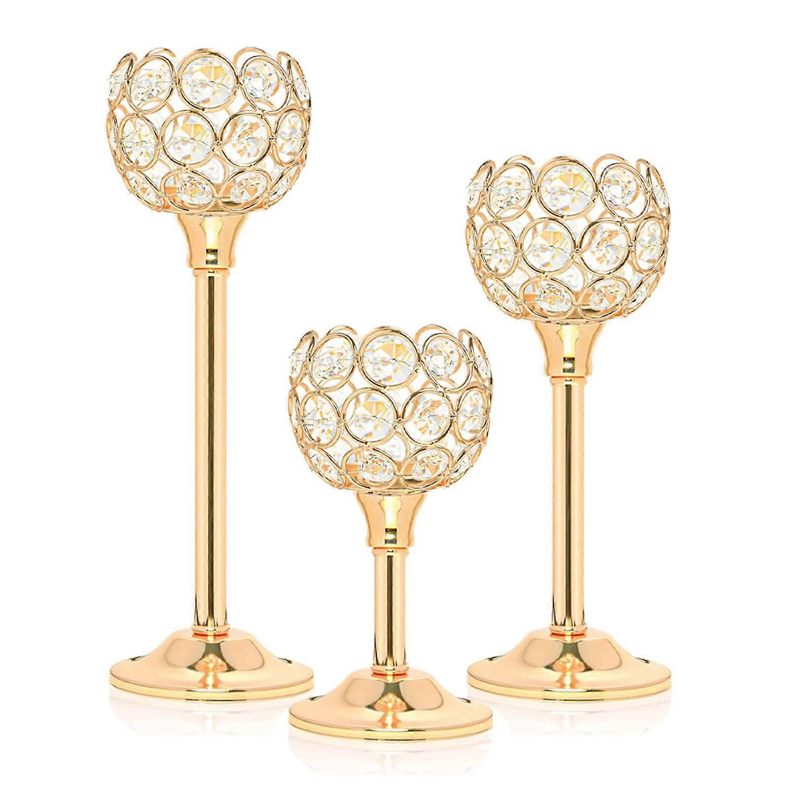 3 Set Crystal Metal Bling Elegant Tealight Candle Holders for Dining Table