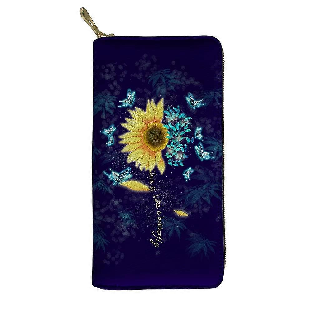 Sunflower Butterfly Zipper Wallet in Compact Size for Women, Durable Material, Perfect for Daily Use and Travel