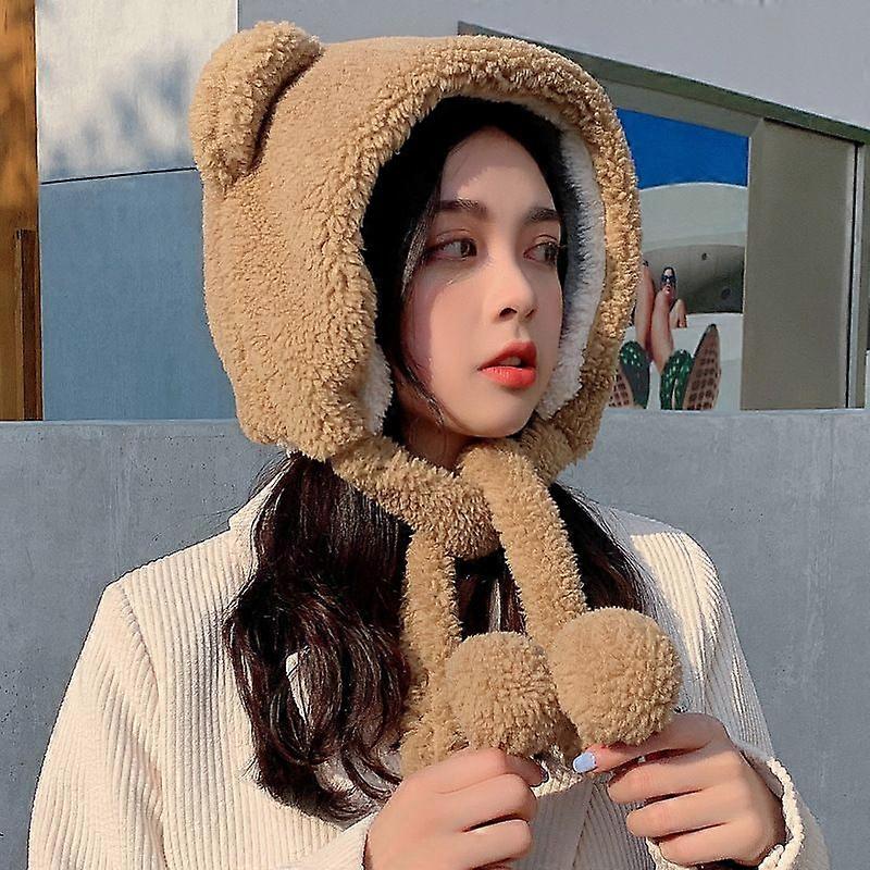 Cute Bear Ear Protector Versatile Plush Baotou Hat Children Winter (Khaki)
