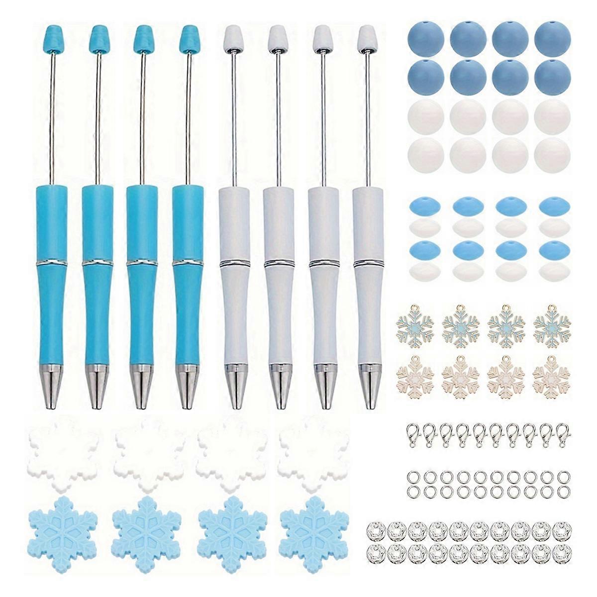 8Set Beadable Pens Plastic Bead Pens Winter Bulk Ballpoint DIY Crafting Pens Making Kit for Student