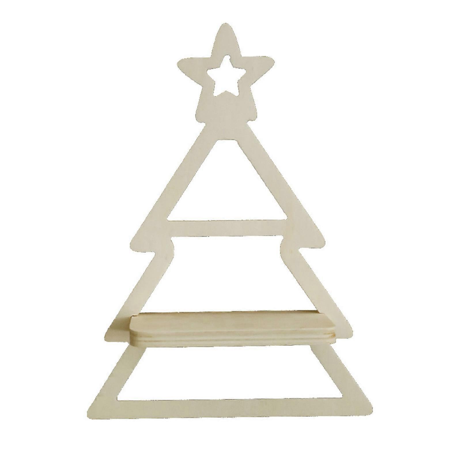 Wood Decorative Wall Shelf Carved Christmas Tree Shape Wall Floating Shelves for Holiday Party Display Storage Rack