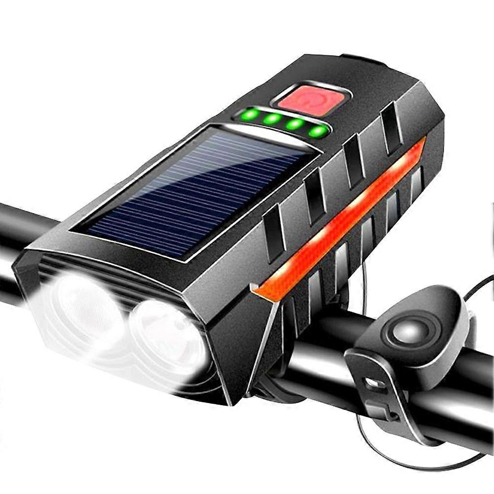 Solar Road Bike FrontLamp USB Rechargeable Cycling Lantern Power Display High Beam Bicycle Flashlig
