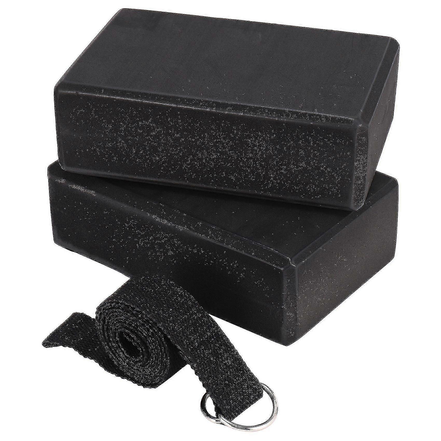 Yoga Block And Yoga Strap Set Foam Soft Non-slip Yoga Blocks Universal Stretching And Workouts Blac