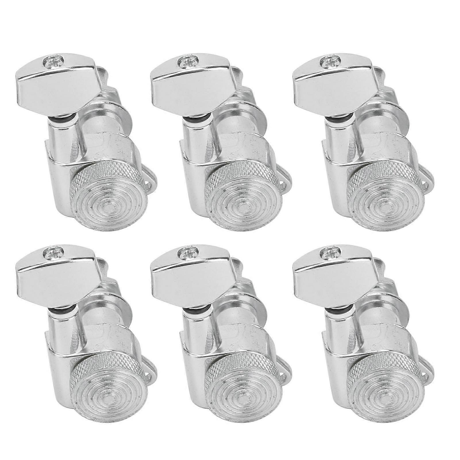 6Pcs Locking Guitar String Tuning Peg Metal Electric Sealed Tuner Head Key Set Kit Silver