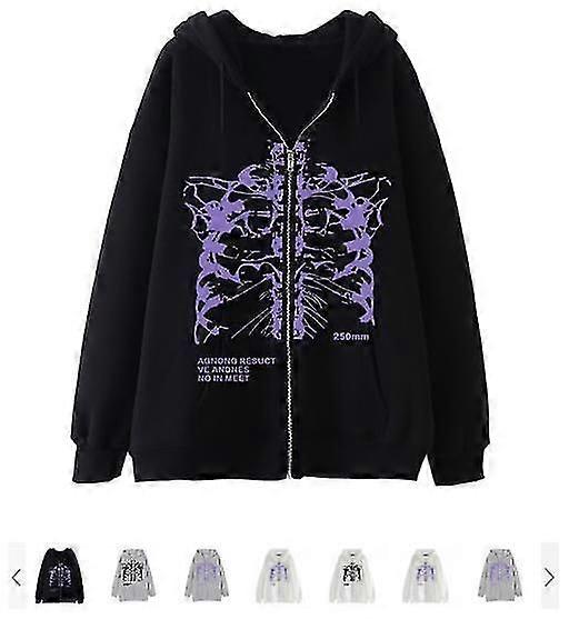 Felpa scura con zip Scheletro Felpa con cappuccio disossato Felpa con cappuccio High Street Hipster Felpa Giacca