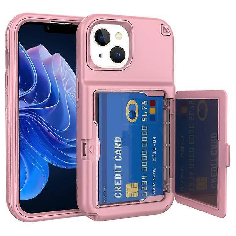 Compatible For iPhone 15 Card Case PC+TPU Phone Cover with Makeup Mirror