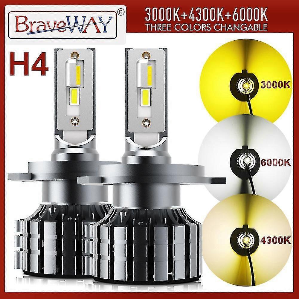 -Braveway 3000K + 4300K + 6000K H4 LED-ajovalot autovalaisimille H4 Led Canbus Bi-LED H4 lamput 12V 12000lm 3 väriä valkoinen keltainen