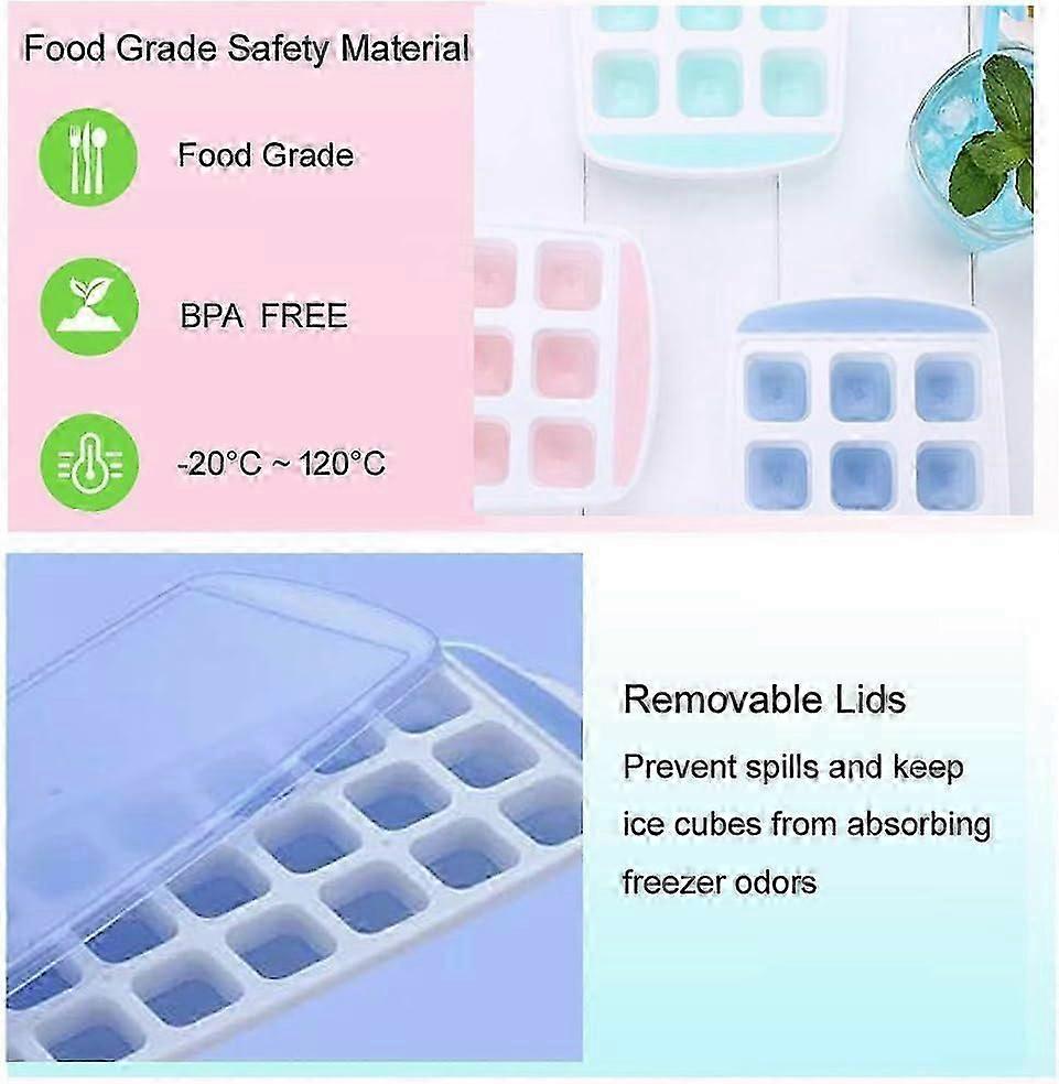 Ice Cube Trays with Lids, Food Grade Flexible Silicone Ice Cube Molds,Easy Release,Stackable,Dishwasher Safe