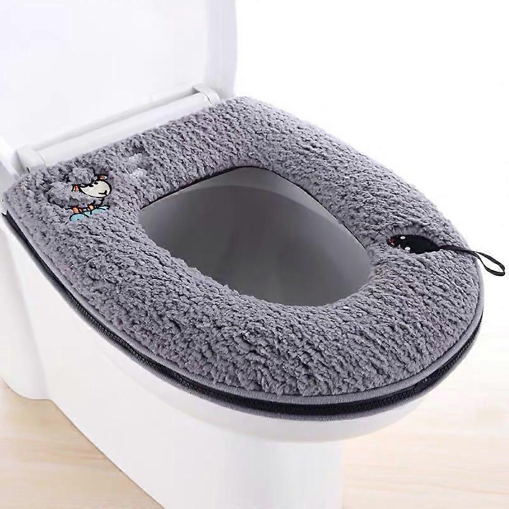 Washable Toilet Seat Cover, Features A Zipper For Easy Installation, Polyester Plush Fiber Offers Soft Thicker Warmer Experience, Reusable And Bright