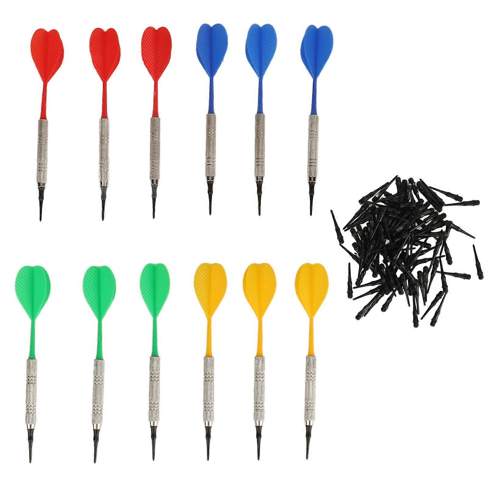 12Pcs Professional Indoor Plastic Darts Set Soft Tip Darts for Beginners with 100Pcs Tips for Electronic Plastic Dartboard Games
