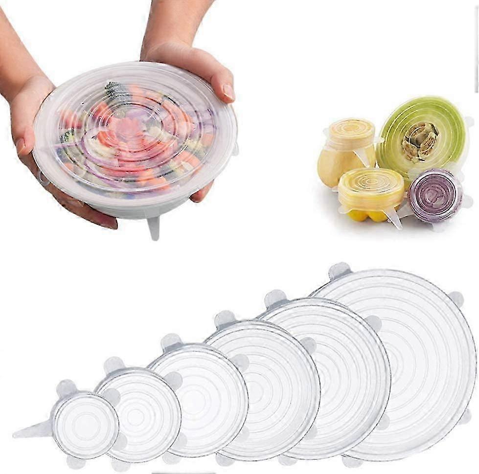Silicone Expandable Lids, 6 Sizes Reusable Durable Expandable Seal Lids, Eco-Friendly Expandable Food Keeping Container(Clear-6PCS)