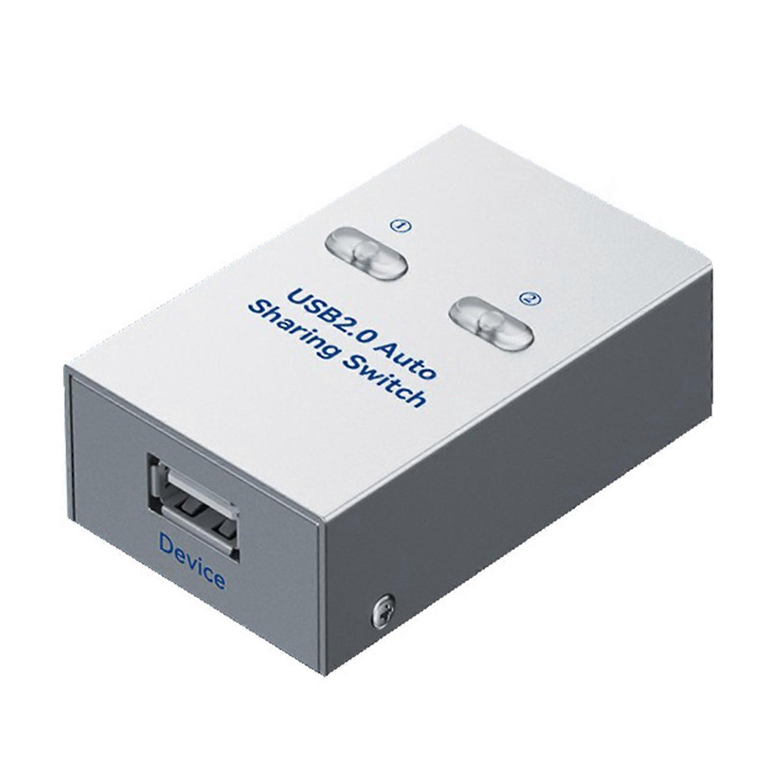 USB Auto Switcher 2 Port USB 2.0 Sharer Splitter for 2 PC Share USB Peripherals Printers Office USB 2.0 Port Switcher Silver