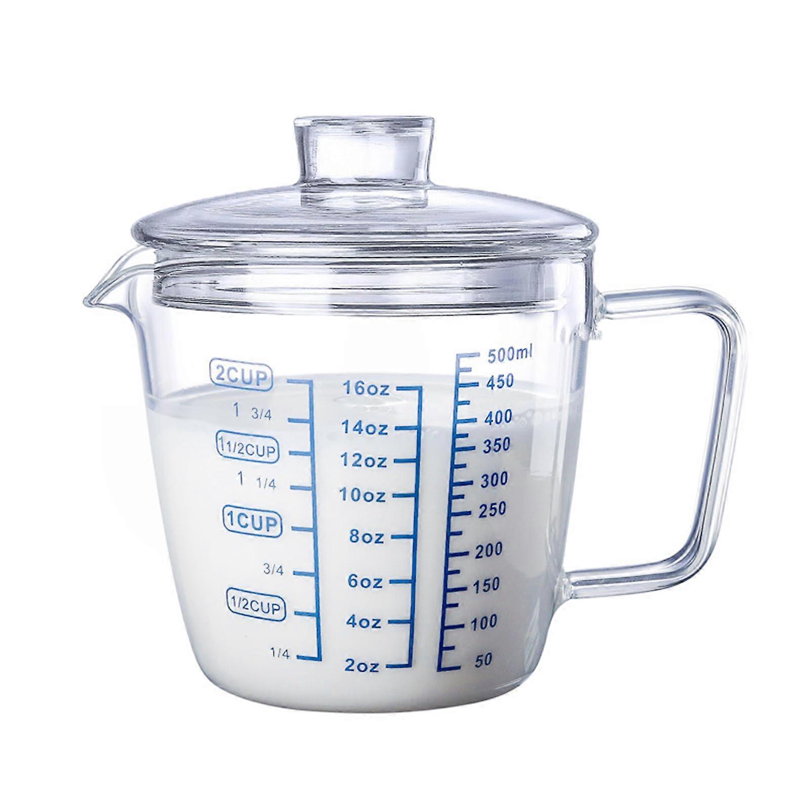 Glass Measuring Cup with Lid, 2 Cup Size, Shaped Spout, Durable Glass for Baking and Cooking